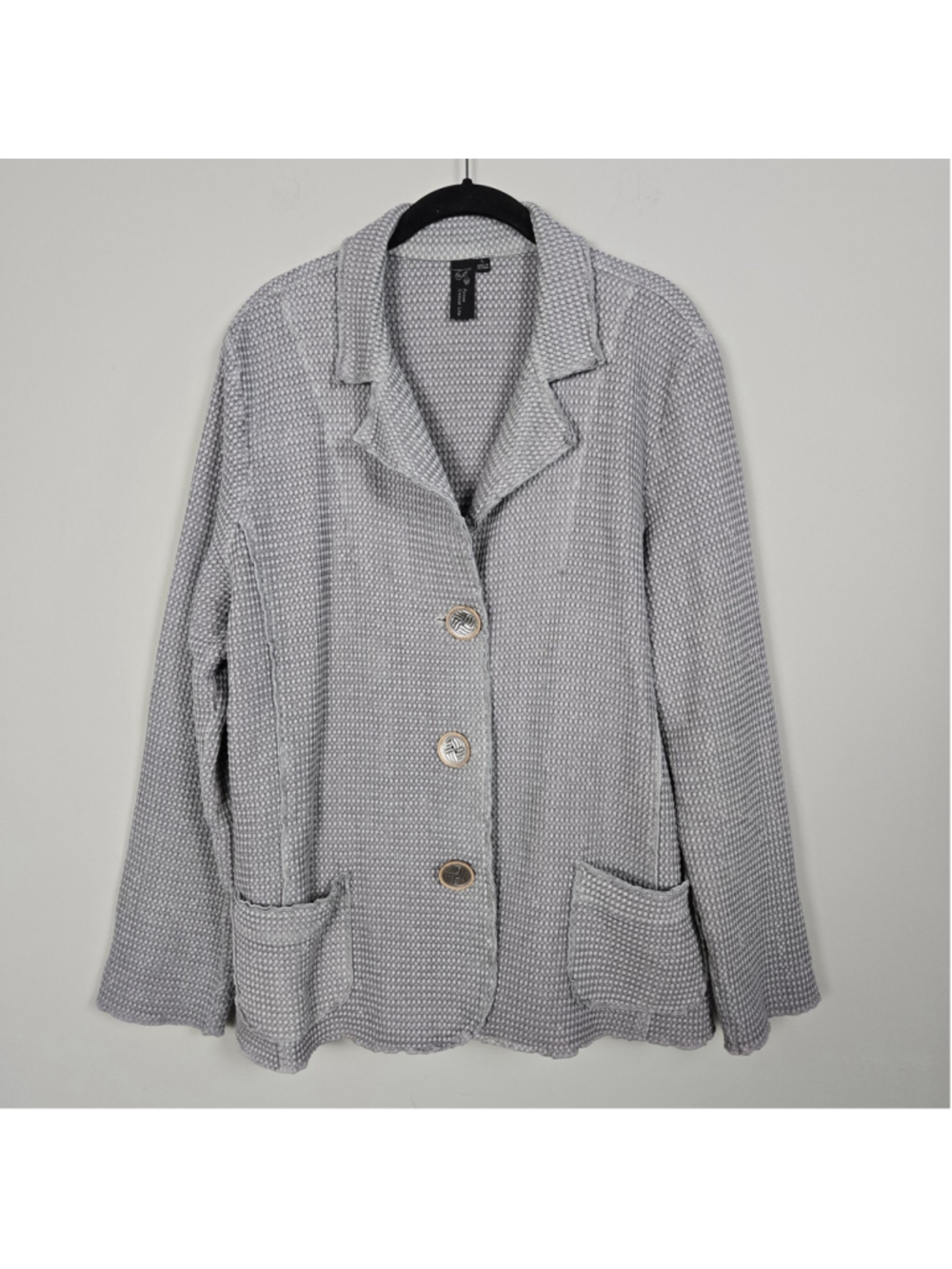 Focus Casual Life Waffle Knit Jacket Large Grey Lagenlook Minimalist Textured